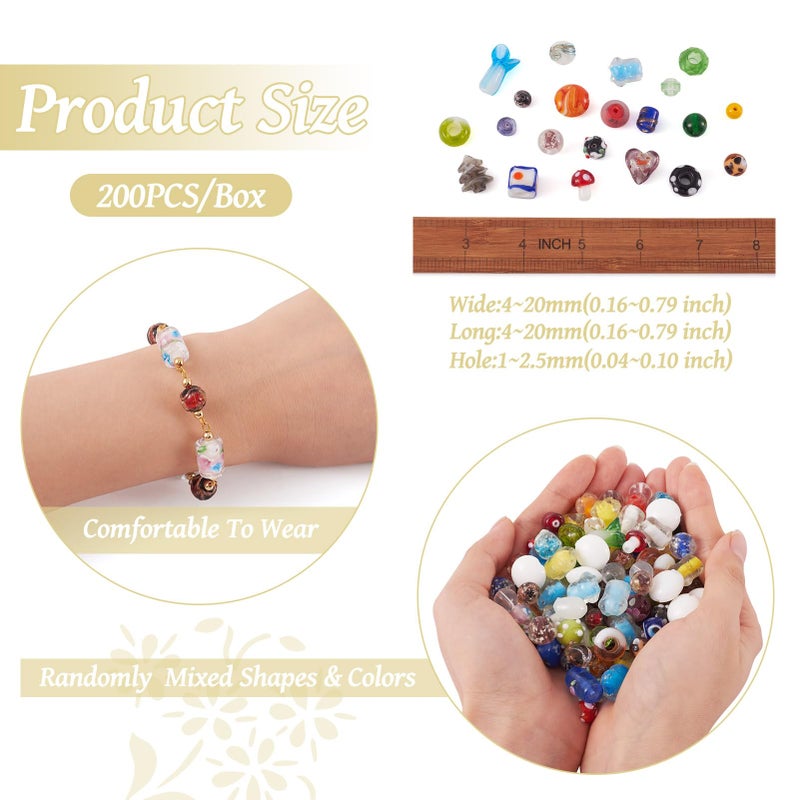 Craftdady 200 pcs Mixed Shapes & Colors Lampwork Glass Beads Loose Beads Fit Most Major Charm Bracelets, 4-20x4-20mm, Hole: 1-2.5mm - Image 2